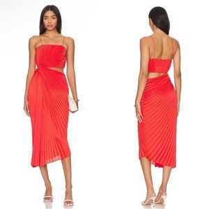 Alice + Olivia Fayeth Pleated Cutout Midi Dress In Chili Pepper Red